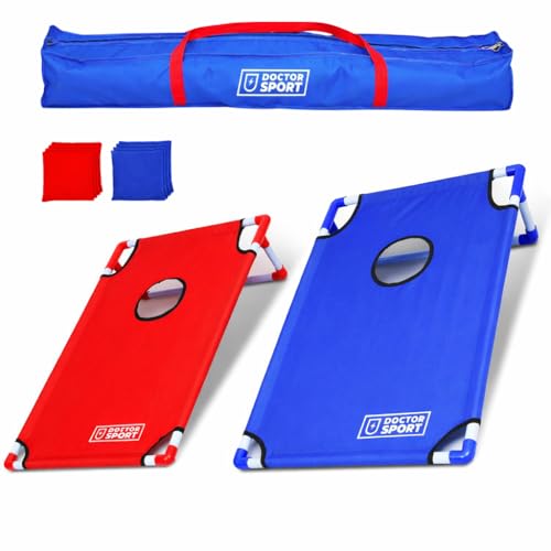 DOCTOR SPORT Double Cornhole Set Blau-Rot mit Tragetasche 8 Bean Bags Polyvinylchlorid (PVC) 6 kg USA Wurfspiel Komplett Für Indoor & Outdoor