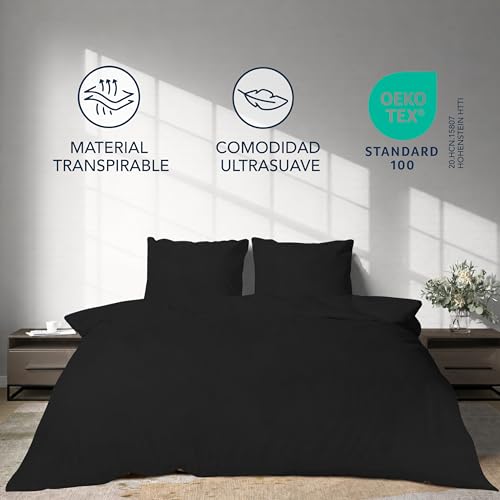 Miniatura 4 de Dreamzie - Juego De Cama De 4 Piezas, Funda Nordica Cama 135, Sábana Bajera De 140x190 Cm Y 2 Fundas De Almohada De 65 X 65 Cm, Color Negro, Para Cama Doble, 100 Hilos Cm2 De Microfibra, Oeko-Tex