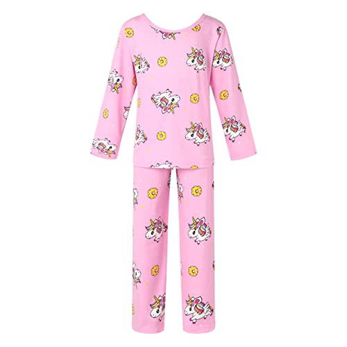 YUUMIN Kids Girls Long Sleeve Pajamas Sleepwear Set Toddler Children Tops Shirts+Pants Homewear Nightwear Pink 12-14 Years