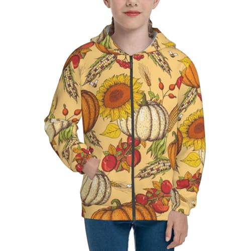Pumpkin And Sunflower Kids Pullover Hoodies Boys Zip Up Sweatshirts Girls Athletic Clothes with Pocket3