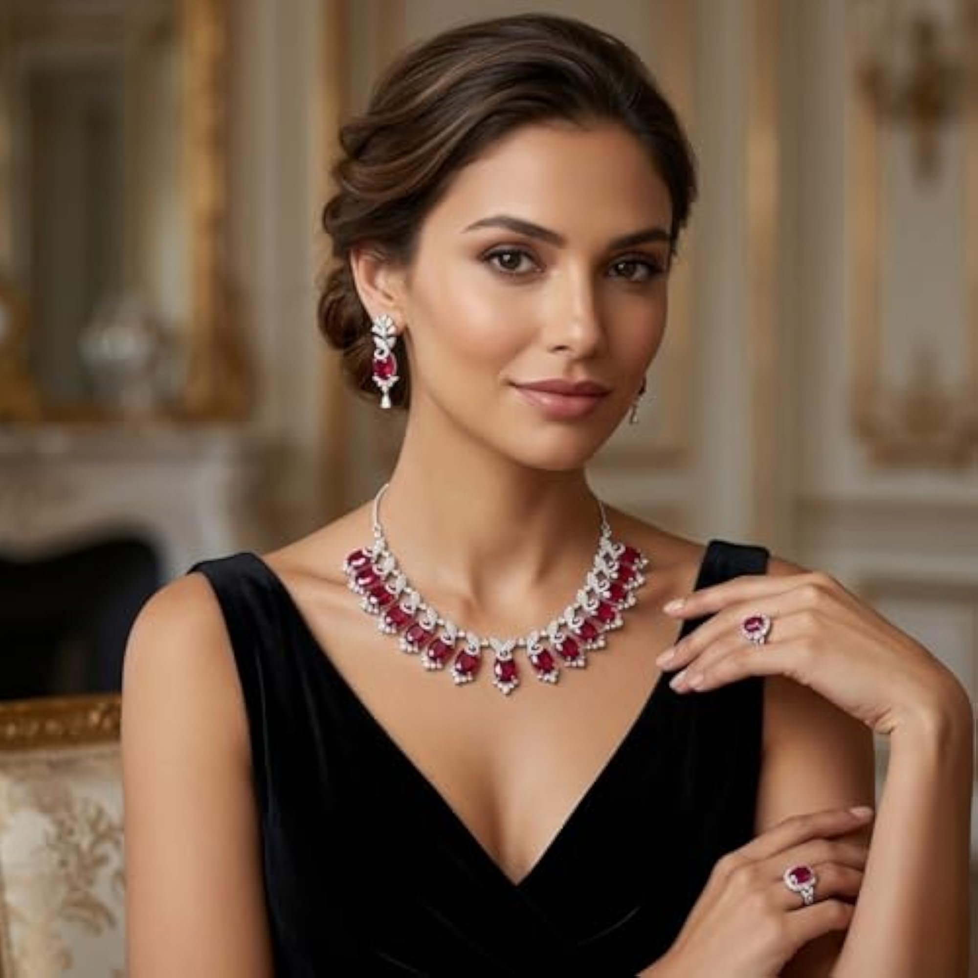 Women's Stone Studded Elegant Designer Chain Necklace