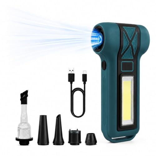 Image of Shakti Technology AirJet Pro Handheld High-Speed Air Duster,130000 RPM Cordless Mini Air Blower & Vacuum Cleaner 2-in-1, Portable Rechargeable Blower for Home, Car, PC and Keyboard Cleaning (Blue)