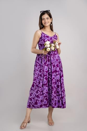 Image of Women Regular fit Rayon Dress|Western Dress|Sleeveless (in, Alpha, XL, Purple)