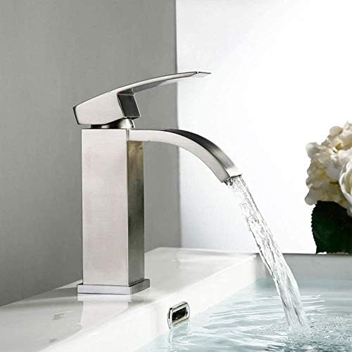 Robinet d'évier cascade en laiton massif chromé design carré pour lavabo