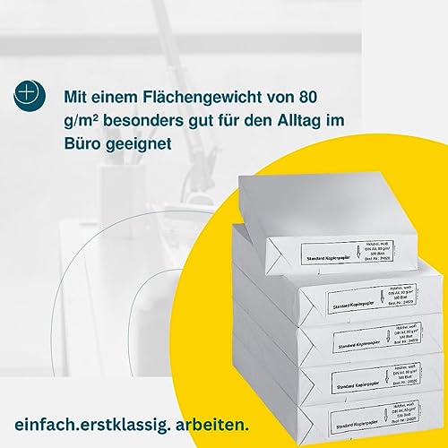 Schäfer Shop Copy Paper A4, 80 g/m² Printer Paper, Laser, Inkjet, Fax Paper, 2500 Sheets, 5 Packs of 500 Sheets, White - Image 2