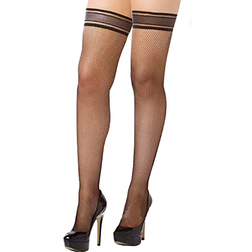 Fohevers Damen Halterlose Netzstrümpfe ,halterlose Strümpfe , Oberschenkel Hohe Halterlose Strümpfe für Strumpfgürtel Damen Fischnetz Oberschenkel Hohe Strümpfe Halten,Schwarz Cover