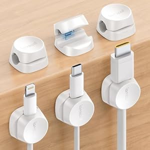 Lamicall [6 Pack] Spring Cable Holder Clips - No-residue Cord Cable Management, Wire Holder Organiser, Desk Tidy, Cable Keeper for USB, HDMI, Wall, PC, Car, Office, Home - White (8mm)