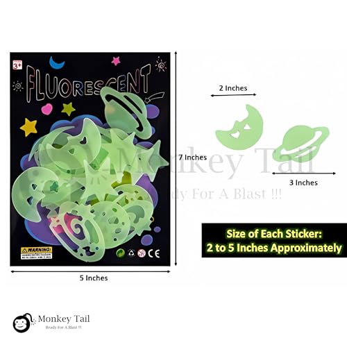 MONKEYTAIL Radium Assorted Theme Glow in The Dark Stickers as Birthday Return Gifts for Kids - Set of 10