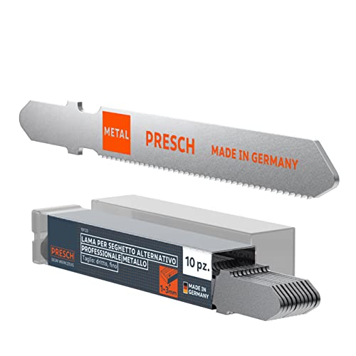 Presch Lame per seghetto alternativo Metallo 10 pz. - Per acciaio inox (1-3mm) - Lame per sega durature con codolo a T per tutti i seghetti alternativi - Lame per sega per acciaio inox