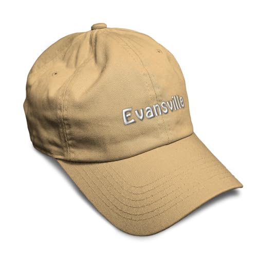 Soft Baseball Hat Embroidered Dad Indiana Evansville in Ind. Hoosier Crossroads America Men & Ladies Cap Cotton Khaki Design Only