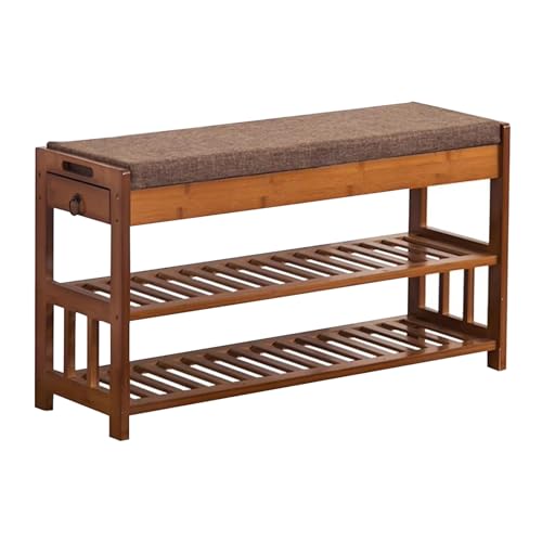 Étagère à chaussures d'entrée marron rustique et banc en bois de rangement - 2