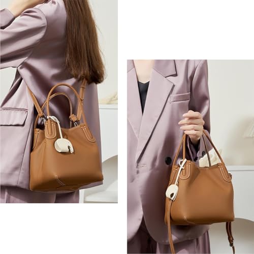 Premium Genuine Leather Bucket Bag - Versatile Handheld Design in First Layer Lychee Cowhide4