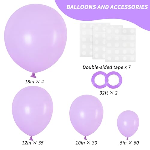 Image of RUBFAC 129pcs Pastel Purple Balloon Arch Kit Different Sizes 18 12 10 5 Inches, Light Lavender Lilac Balloons Garland for Mother's Day Birthday Baby Shower Gender Reveal Wedding Party Decoration
