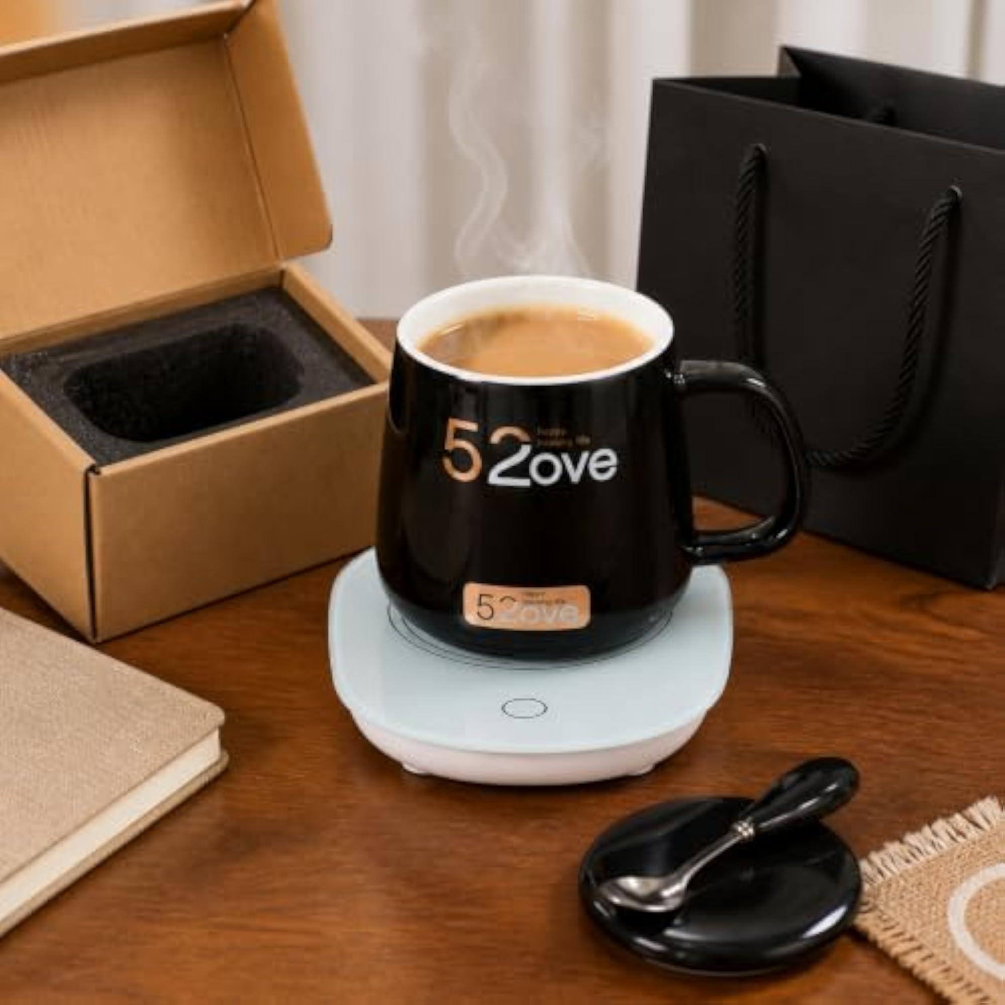 55°C Smart Mug Warmer with Ceramic Milk Mug Gift Set