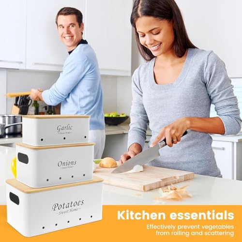 Image of 3 Pieces Potato Onion Storage Bin Sturdy for Kitchen Counter Farmhouse Decor white|Home & Garden | Kitchen Storage & Organization |3 Food Storage Containers (White)