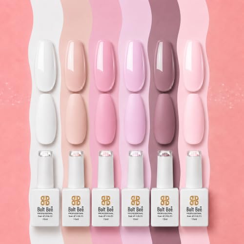 Image of Bolt Bee Gel Polish Kit Gel Polish Set,6 Colors Light Soft Sakura White Nude Spring Soak Off Nail Art Design Manicure Kit at Home (17)