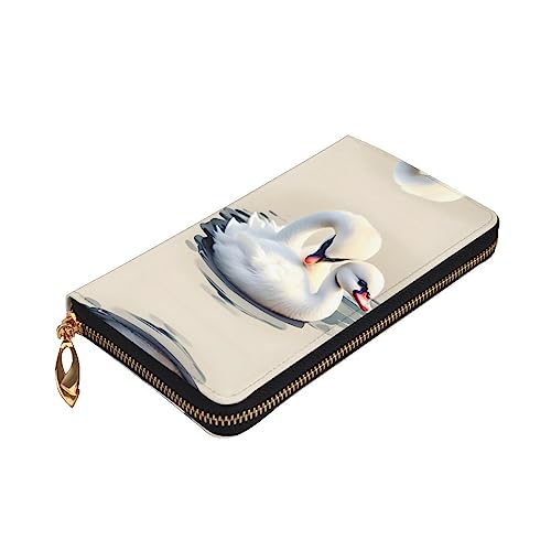 Leather Wallet 7.48 x 4.13 in - Stylish and Durable Wallet for Women with Multiple Compartments and Zipper Design Cute little swan Pattern3