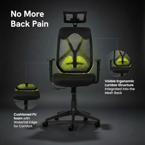 Image of Metal Mesh Back Executive Office Chair - Ergonomic Design with Adjustable Height, Durable and Breathable Seating for Office Work | 64x 61x119 cm | (Neon Green)