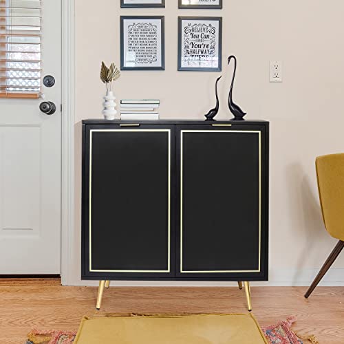 Anmytek Black Storage Cabinet, Modern 2 Doors Cabinet Sideboard Buffet Cabinet With Adjustable Shelf And Golden Legs H0042 #TOP6