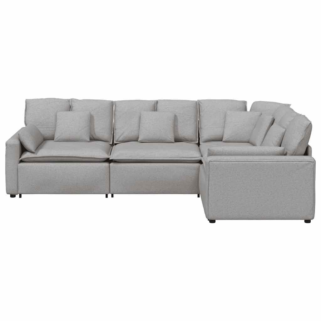 Sofá modular gris nube con cojín de tela, 317 x 217 x 64 cm, 4 elementos de montaje en esquina acolchada, versátil para salón, salón, cine en casa