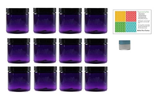 Purple 4 Ounce PET Plastic Jars with Black Lids, and 1 Mini Jar, 12 Pack