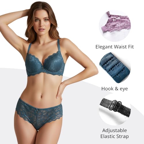 Image of Women's Floral Lace Lingerie Set | Bra and Panty Set | Lace Teddy Strap Babydoll Bodysuit Bra Panty Lingerie | Bikini Lingerie Babydoll Set for Honeymoon Couple Special Wedding Night