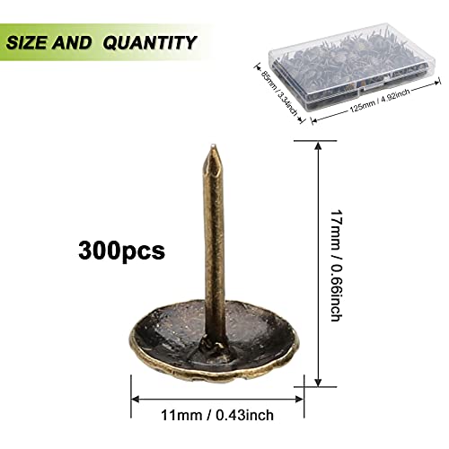 300 Stück Polsternägel, Vintage Polsterung Nägel, Polsternäfel Reißzwecken Heftzwecken Dekorative Nägel zum Dekorieren von Sofas, Türen und Anderen Möbeln 11 * 17 mm/0,43 * 0,66 Zoll(Grüne Patina)