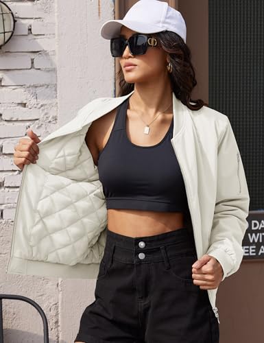 MAGCOMSEN Women's Winter Bomber Jacket Casual Basic Zip Up Padded Coats Water Resistant Long Sleeve Outwear with Pockets3