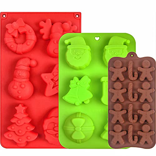 DERAYEE Christmas Silicone Mold for Chocolate, 3 Pcs Silicone Molds Santa Gingerbread Man Shape Fondant Cake Baking Molds Set for Kitchen Tools