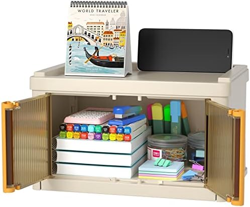 Desk Organizer Office Organization and Storage Small Plastic Containers with Lid Foldable Storage Basket for Organizing Craft Cubby Storage Bins for Office Supplies Makeup Coffee Snack Medicine 1 Pack