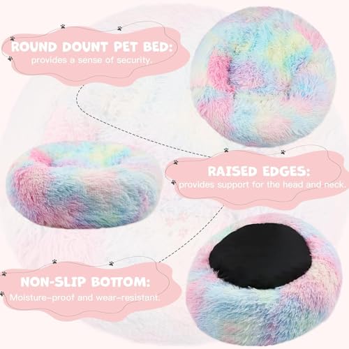 Image of Himax Dog Beds for Large Dogs, Donut Dogs Beds with Blanket Attached, Calming Round Dog Bed Washable(20 inch /26 inch /35 inch) Multicolor
