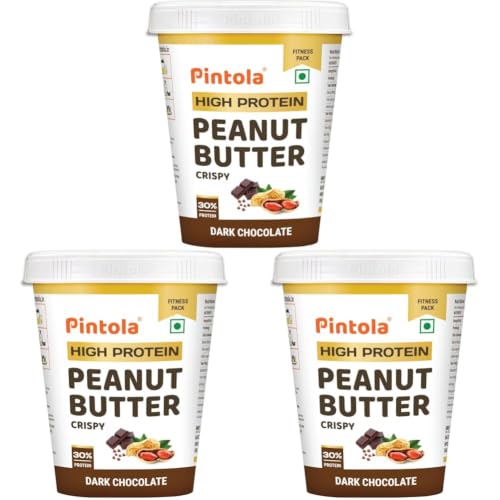 Image of Pintola High Protein Dark Chocolate Peanut Butter (Crispy, 510g) 30g Protein, Whey Protein, High Fiber, Crispy, Gluten Free, Zero Trans Fat & Unsalted Chocolate flavour Nutbutter, Premium Roasted Nuts