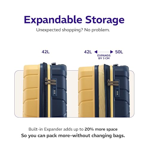 Image of Provogue Cascade Hard-Sided PP Trolley Bag Set of 2 | Expandable Space with 8 Wheels Trolley Bags for Travel | Lightweight with Combination Lock | 5 Year Warranty (Golden Yellow /Blue Berry)