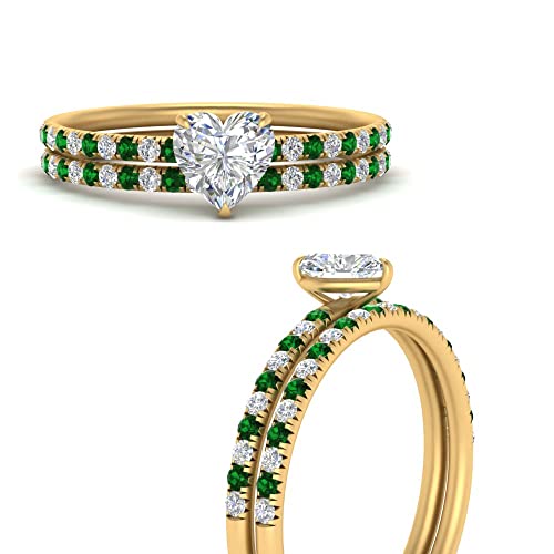 Image of Choose Your Gemstone Pave Petite Ring with Matching Wedding Band Yellow Gold Plated Heart Shape Wedding Ring Sets Minimal Modern Design Birthday Gift Wedding Gift US Size 4 to 12
