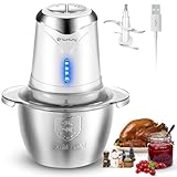 Food Processor Cordless Vegetable Chopper with 5 Cup Stainless Steel Bowl＆6000mAh USB Rechargeable Battery, Electric Garlic Meat Choppers BPA-free Baby Food Processors Blender Mincer, Xmas Gift(White)