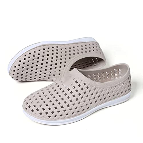 Flat Shoes Men's Hollow Slip-On Casual Work Shoes Men's Shallow Breathable Sandals(Beige,42 Code)