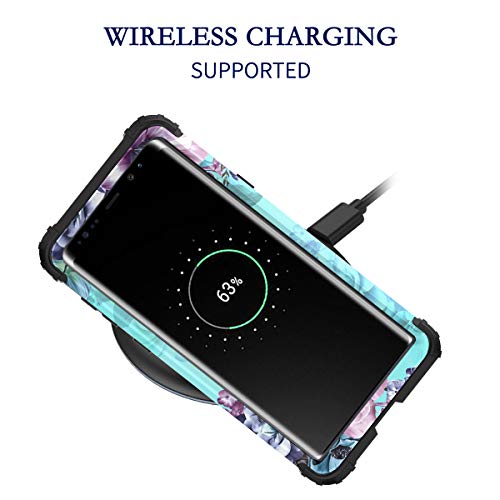 Casetego Compatible Galaxy Note 9 Case,Floral Three Layer Heavy Duty Hybrid Sturdy Armor Shockproof Full Body Protective Cover Case for Samsung Galaxy Note 9-Blue Flower