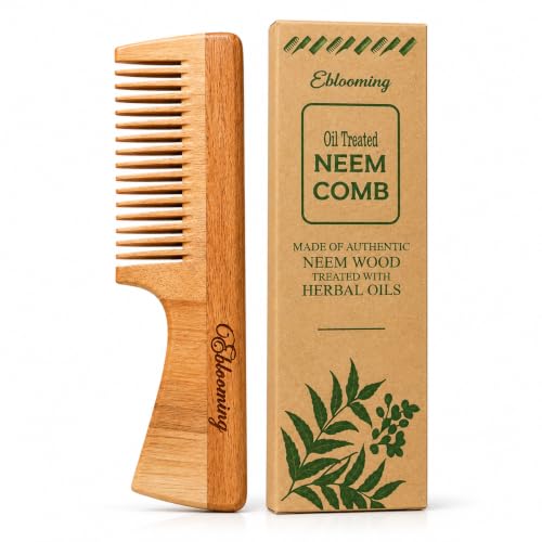 Image of Neem Wooden Handle Comb | Wooden Hair Comb for Women & Men | Smooth Rounded Teeth Detangling Comb | Comfortable Grip Handle for Everyday Hair Care & Styling | 1 Piece