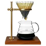 Pour Over Coffee Maker Set with Adjustable Stainless Steel Stand, Wooden Base, 20Pcs Paper Filters,