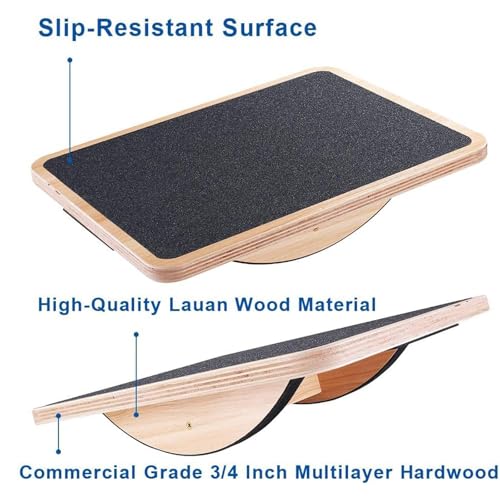 StrongTek Professional Wooden Balance Board, Rocker Board, Wood Standing Desk Accessory, Balancing Board for Under Desk, Anti Slip Roller, Core Strength, Stability, Office Wobble Boards - Image 3
