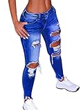 Onsoyours Jean Femme Evasé Pantalon Stretch Slim avec Poches Fermeture Eclair Elastique Décontracté Casual Pants Vintage Y2K Slim Denim Jean Troué Pantalon A BleuFoncé XXL