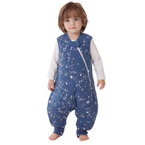 Image of Duomiaomiao 2.5 TOG Toddler Sleep Bag 6-12 Months 100% Cotton Winter Side Open Zipper Baby Sleep Sack with Feet, Warm Toddler Wearable Blanket