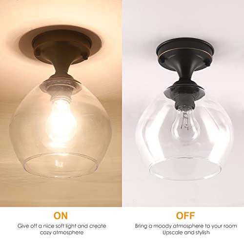 Lcaoful Semi Flush Mount Ceiling Light With Clear Glass Shade, Oil Rubbed Bronze Flush Mount Light Fixture Close To Ceiling Light For Hallway Kitchen Bathroom Corridor Passway Porch #TOP3