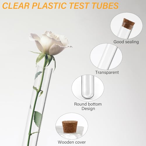 Zikenis 50 Stück Reagenzglas mit Korken, Kunststoff Reagenzgläser mit Korken, mit 50 Stück Kraftpapieranhänger+50 Stück Hanfseil+2 Trichter+50 Etiketten, für Liquids Bonbons Spices Deko (150 x16 mm)