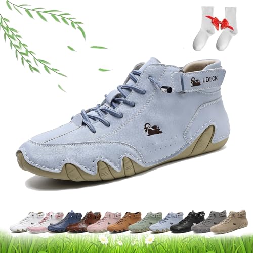Women's Fashion Handmade High Top Boots, Outdoor Beck Shoes Women Breathable Lightweight Non-Slip Casual Walking Barefoot Shoes for Hiking,Camping & Driving(Light Blue,US 7.5)