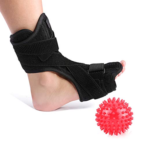 Plantar Fasciitis Night Splint Brace, Drop Foot Orthotic Brace met harde Spiky Massage Ball voor effectieve verlichting van Peesstretch, achillespees en hielspoor Relief, past linker- of rechtervoet