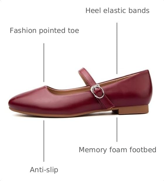 Image of Womens Pointed Toe Black Ballet Flats Comfortable Casual Dress Flats for Women Elegant Memory Foam Flats Shoes with Party Wedding