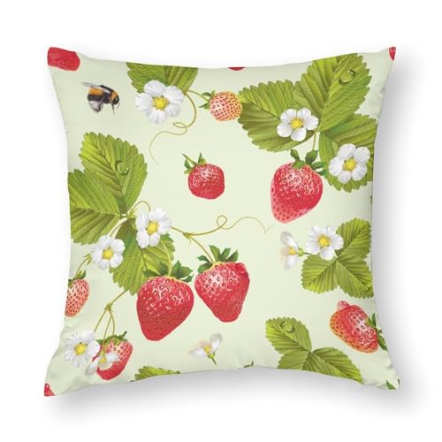 クッションカバー 抱き枕カバー インテリア 飾り いちご イチゴ 花柄 緑葉 枕カバー 装飾枕カバー 座布団カバー おしゃれ 部屋飾り ソファ背当て 寝室 車用 16"x16"