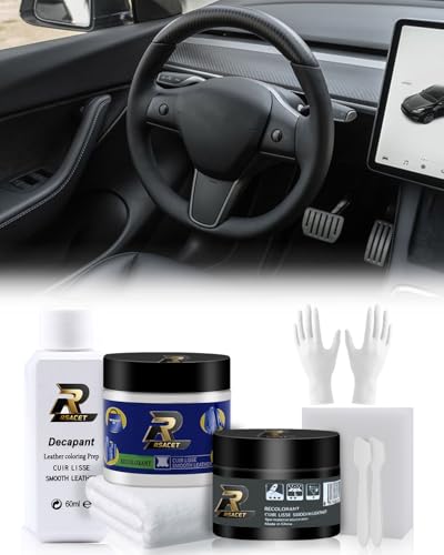 RSACET Steering Wheel Repair Kit for Tesla 8PCS Leather Scratch & Color Restorer for Model Y/3/S/X Fix Tears Scuffs & Worn Areas DIY Interior Restoration Kit (Black)