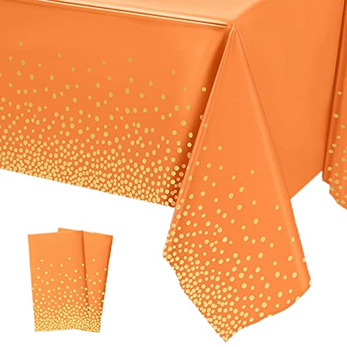 YAAVAAW 2 pièces 137 * 274cm Orange et Or Points Nappes Jetable,Rectangulaire Imperméables Nappe Plastique Décoration de Table pour...